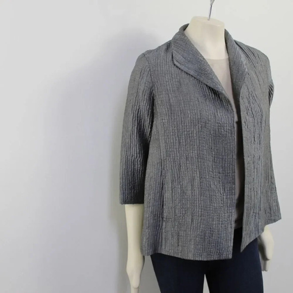 EILEEN FISHER gray crinkle silk minimalist blazer small - Picture 7 of 11